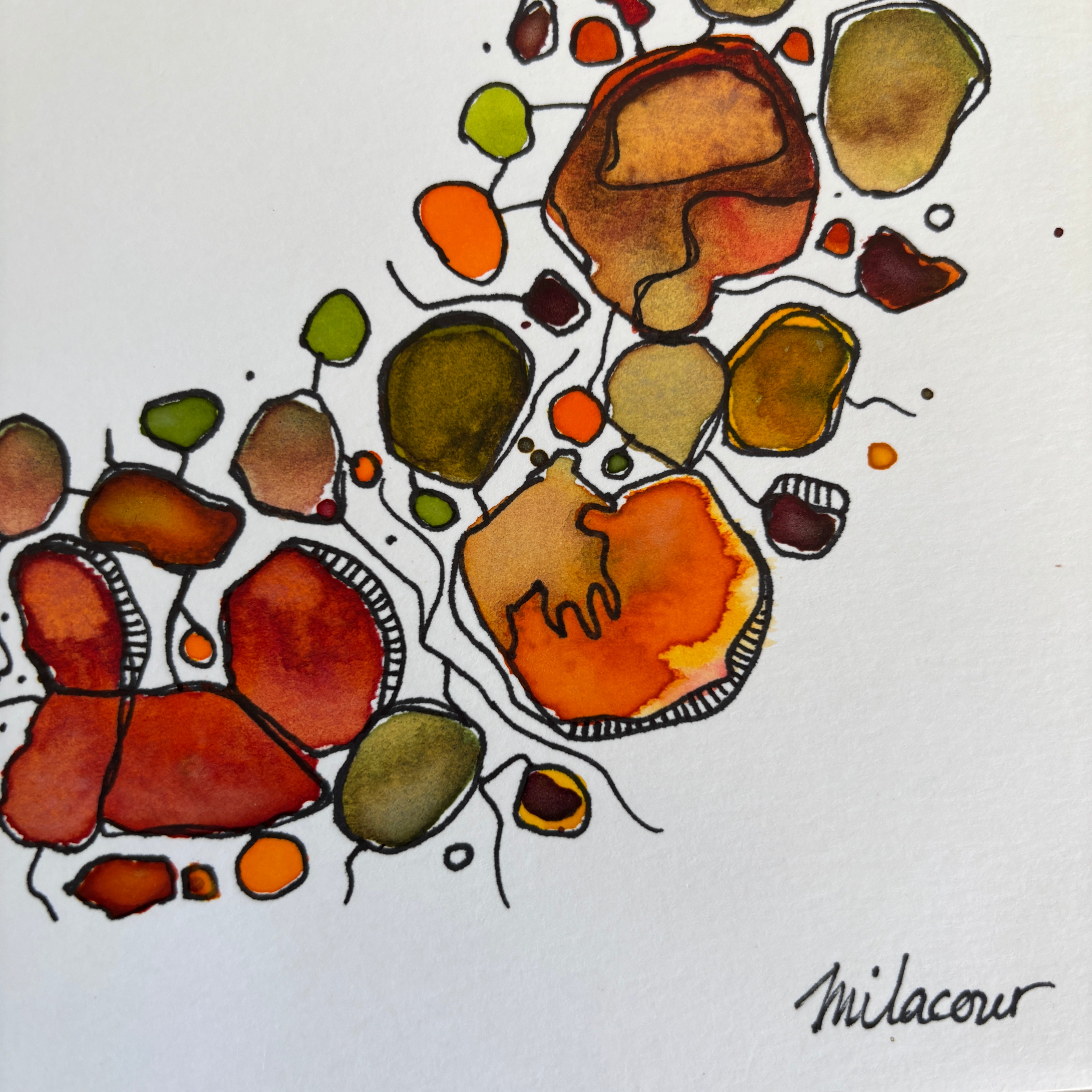 Original Handpainted Art | Flower Wreath in Rust, Greens & Yellows |