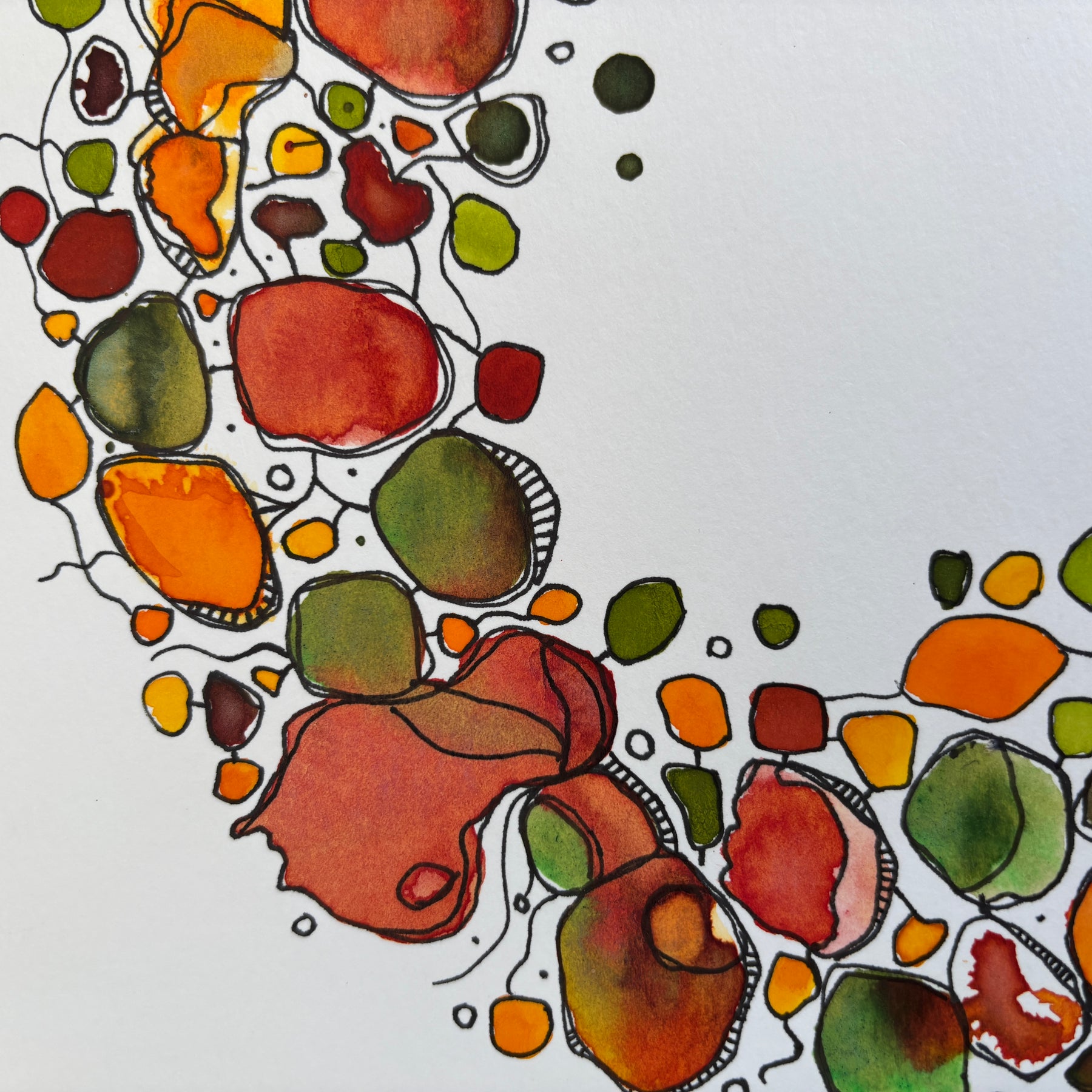 Original Handpainted Art | Flower Wreath in Rust, Greens & Yellows |