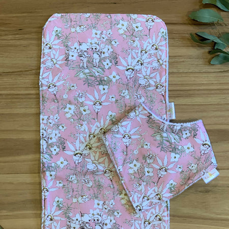 Baby Bib and Burp Cloth Set - May Gibbs Flannel Flowers