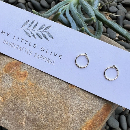Handcrafted Minimalist circle earring studs in Gold | Rose Gold | Sterling Silver