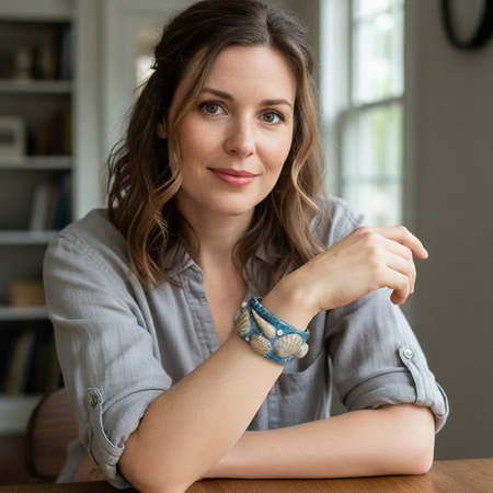 Hand Sculpted Polymer Clay Cuff Bracelet - Seashells