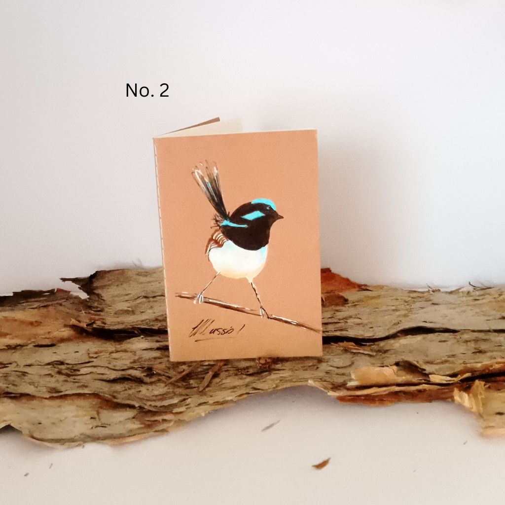 Pocket Handpainted Notebooks - Blue Wren. Single or set of 3