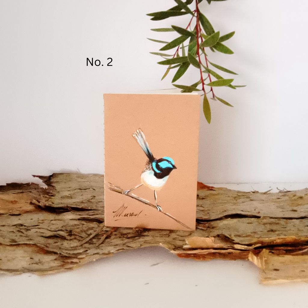 Pocket Handpainted Notebooks - Blue Wren. Single or set of 3