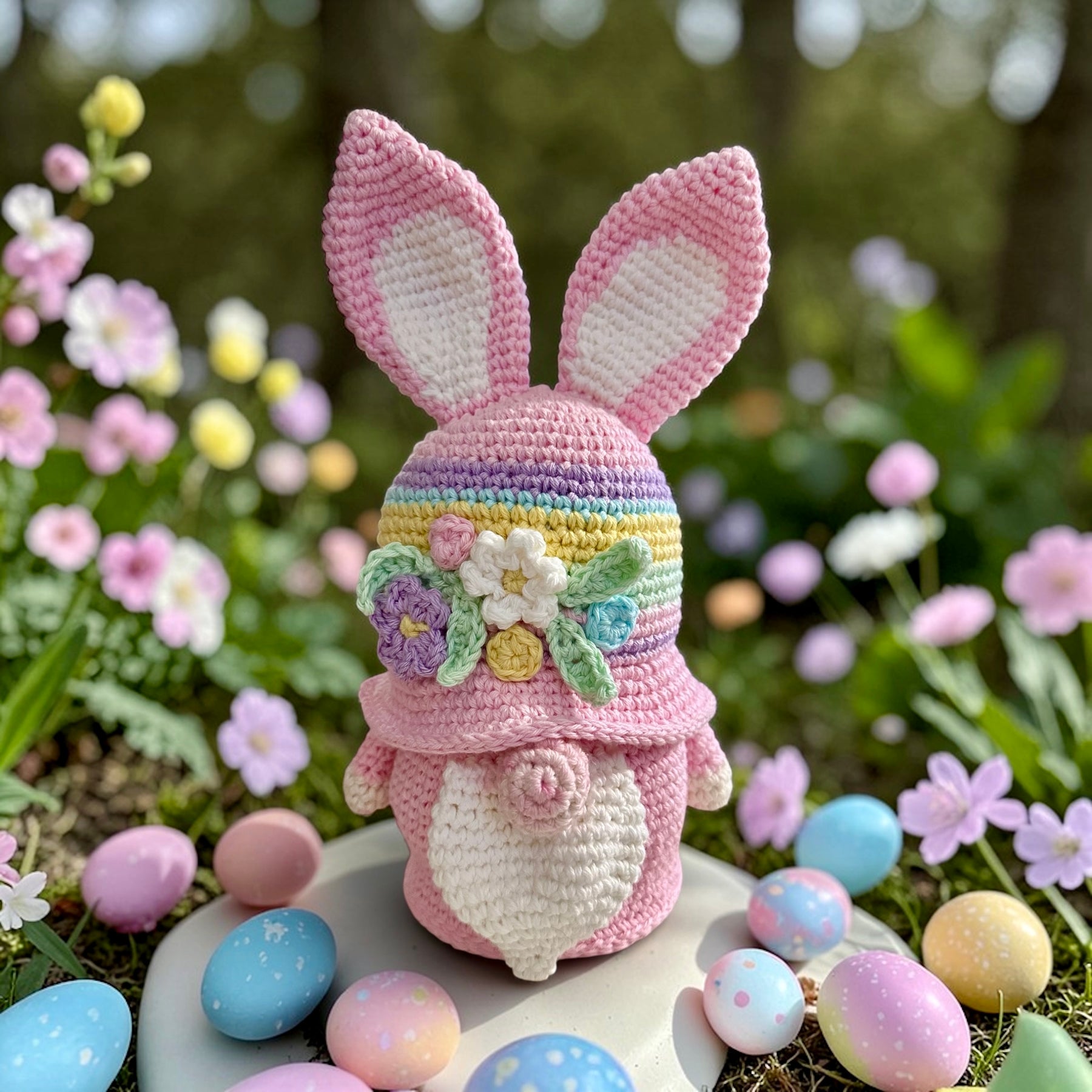 Crochet Bunny Ears Easter Gnome Basket