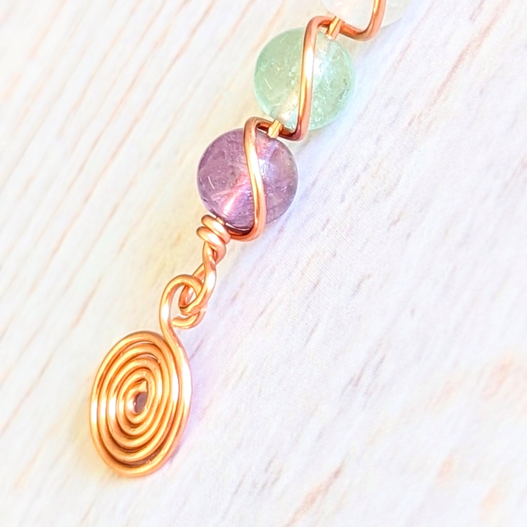 Rainbow fluorite crystal intention suncatcher - Calming - Handmade gift