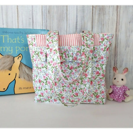 Mini Roses ruffle pocket kids bag - Cute handmade gift