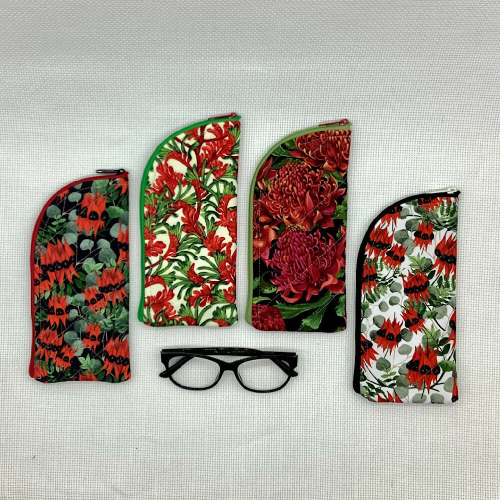 Australian wildflowers curved top zip pouch for glasses, phones, handbag organiser, etc.