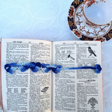 Bookmark Chain of Hearts Variegated Blues Crochet