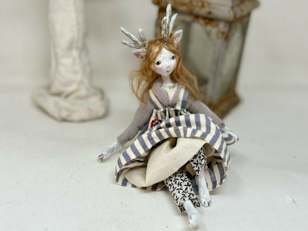 Art doll woodland creature deer woman collectable
