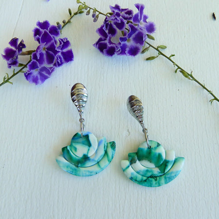 Green & White Polymer Clay Earrings 