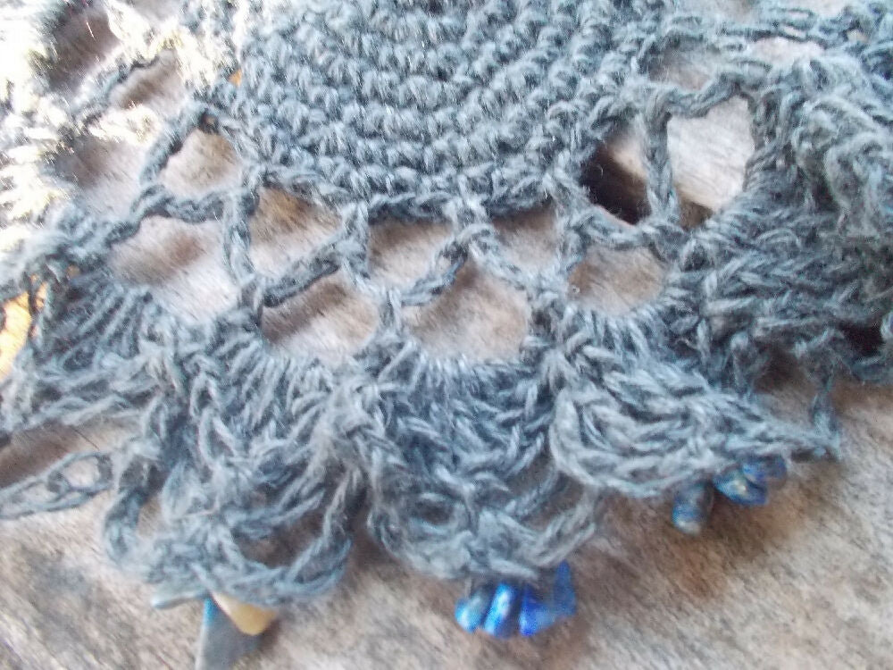 crocheted beaded jug cover with sodalite beads