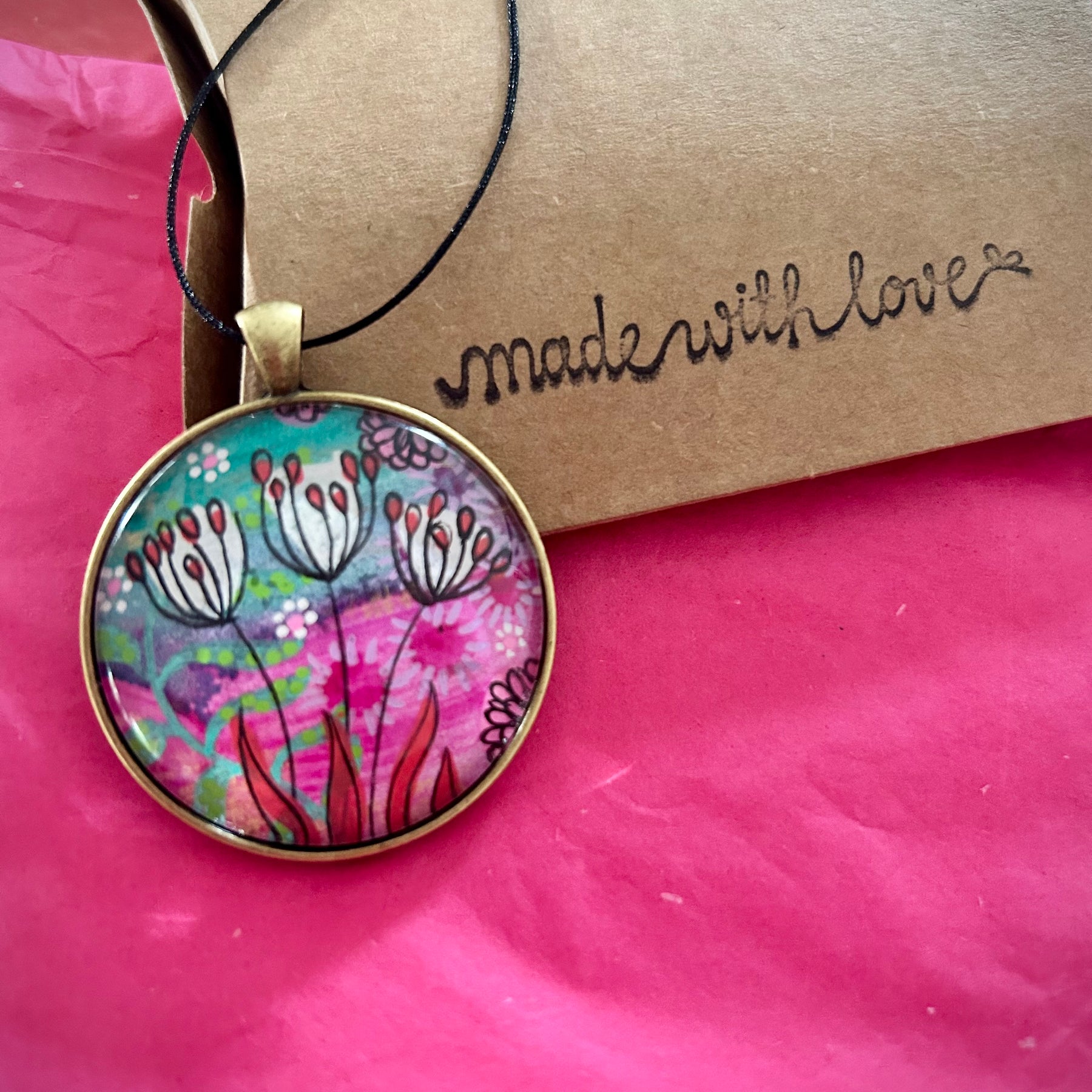 Hand-painted necklace: Berry Bright Sunshine