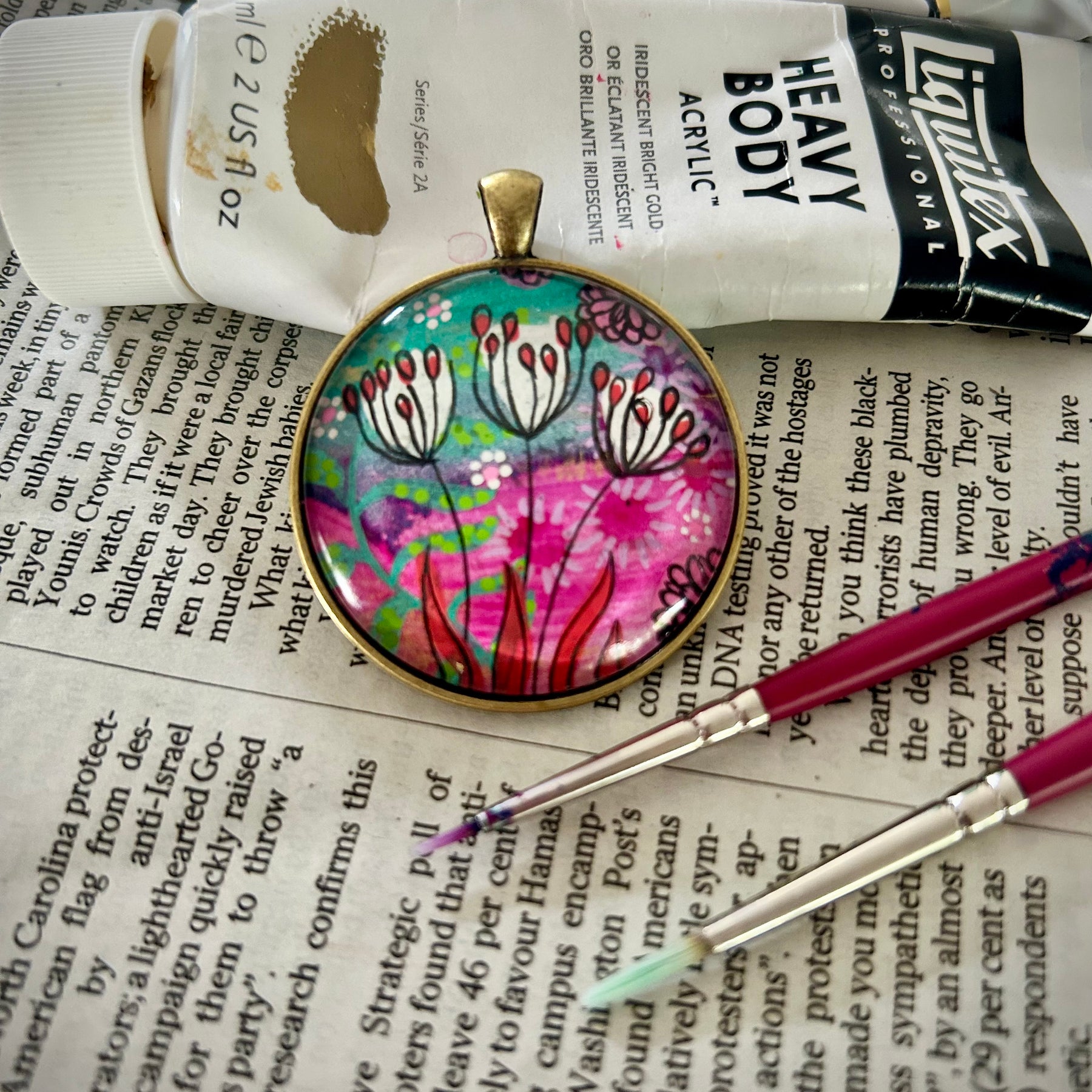 Hand-painted necklace: Berry Bright Sunshine