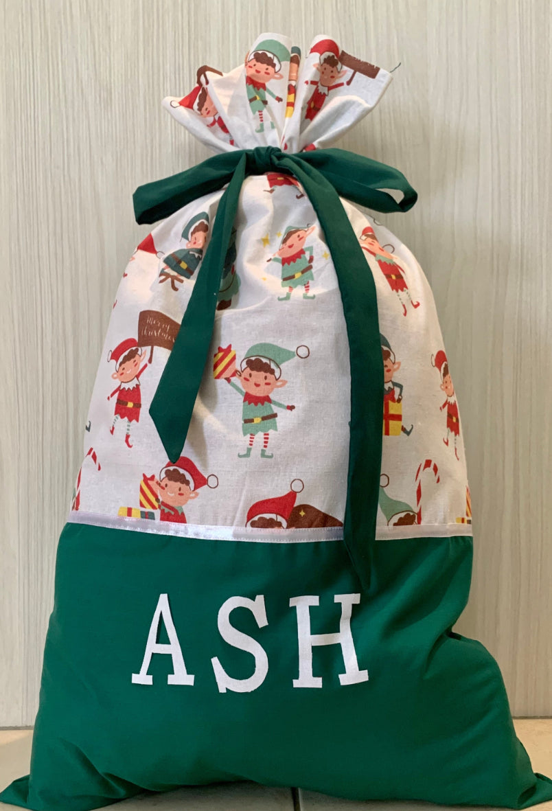 Personalised Christmas Sack - Elves Print