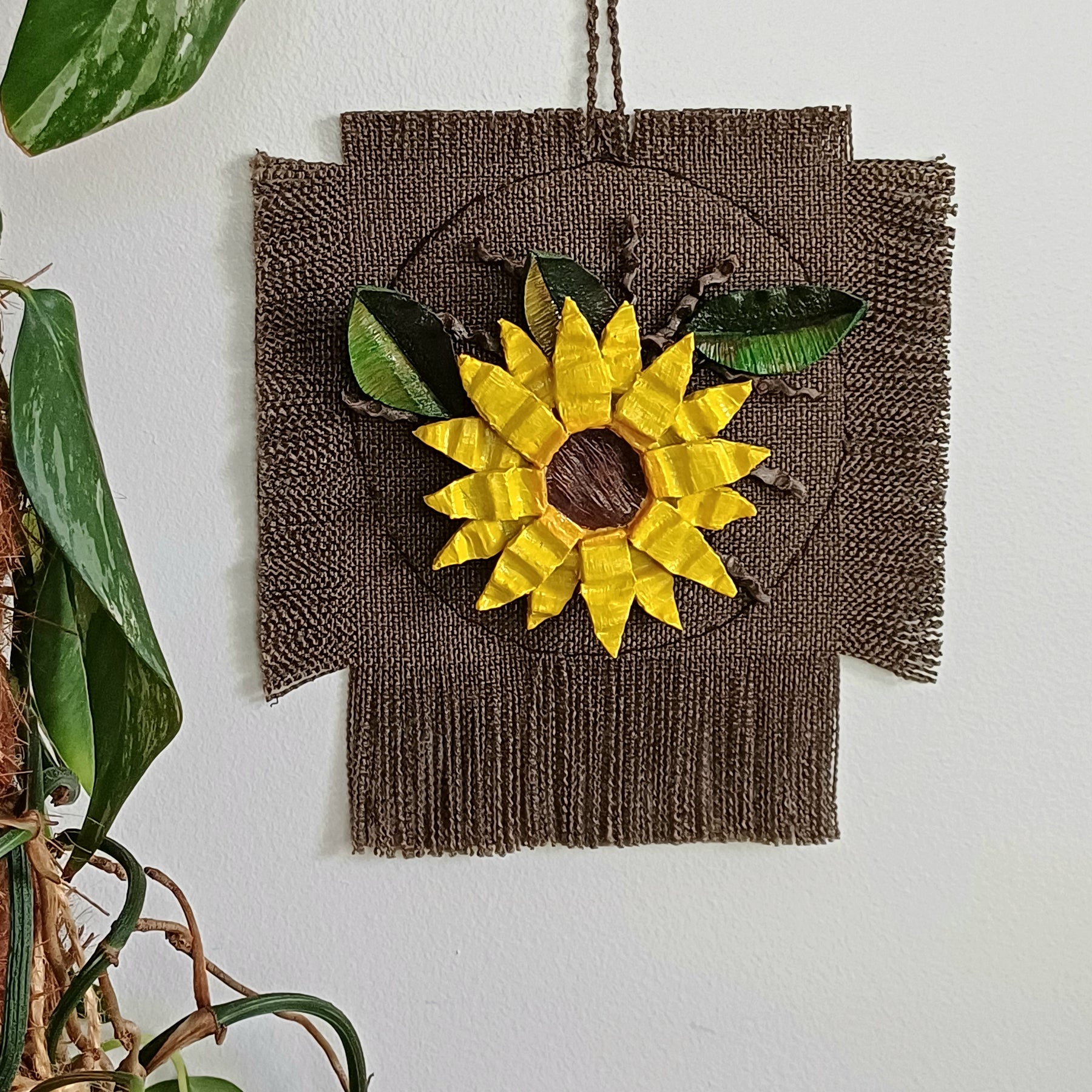 Handmade Sunflower wall art palm leaf poinciana seed pod sustainable