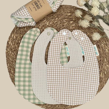 3 Dribble Bib Bundle - Checks - Gingham - Neutral