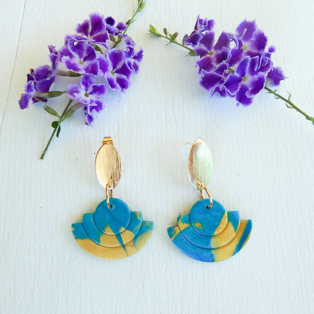 Teal and Gold Polymer Clay Earrings "Deco Teal"