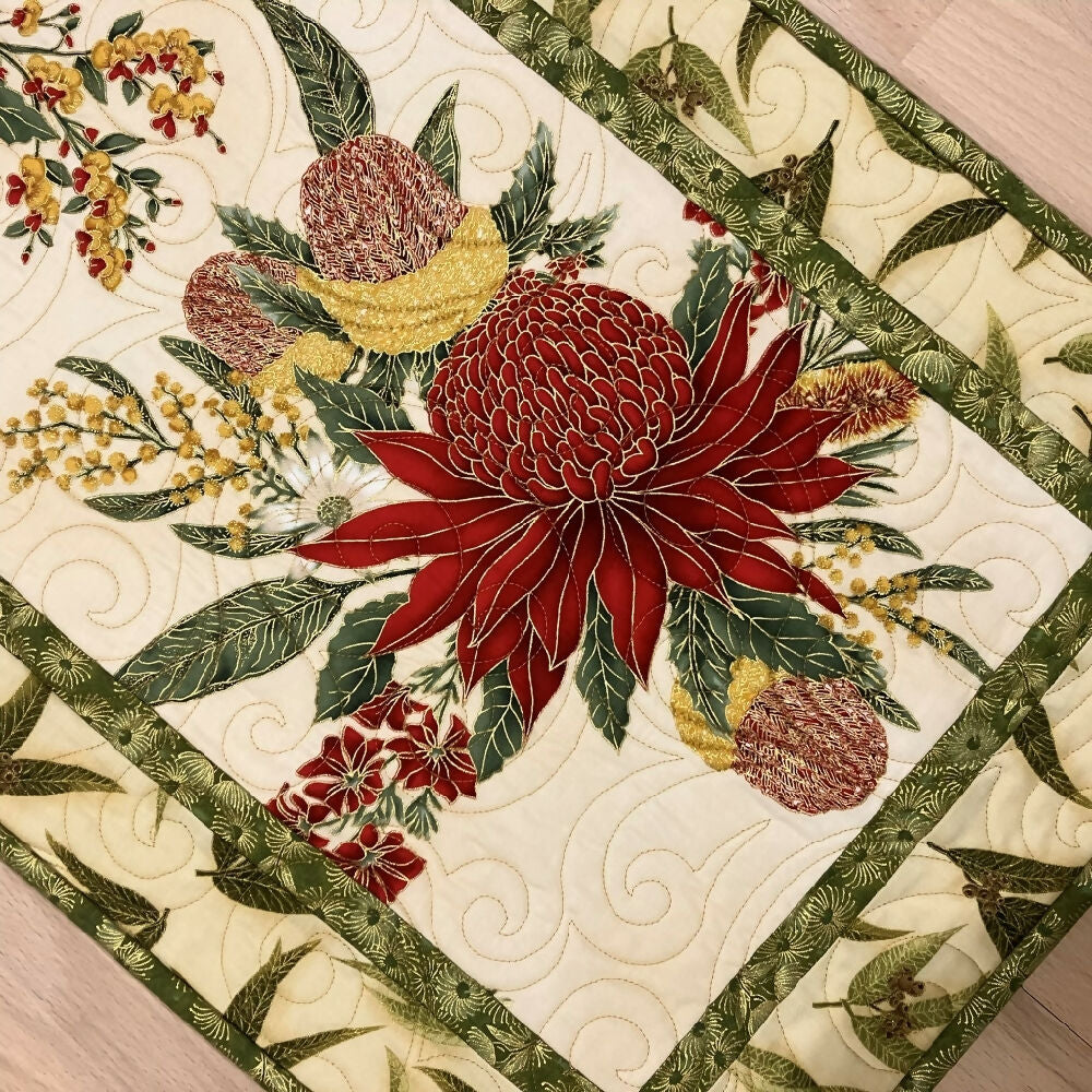 table runner handmade quilted Australia - waratah