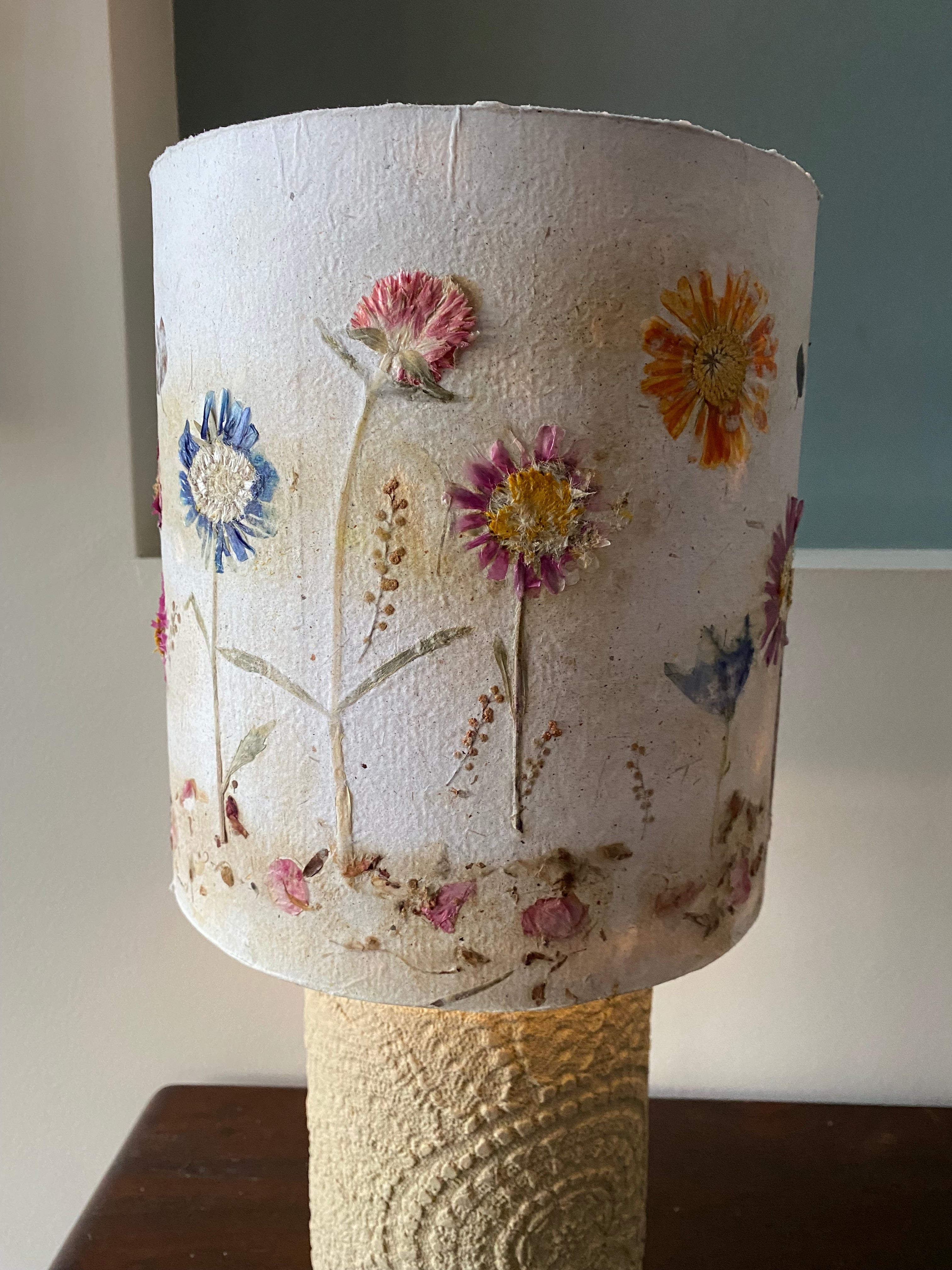 Lampshade - A garden of pressed flowers in Handmade Paper - one of a kind design