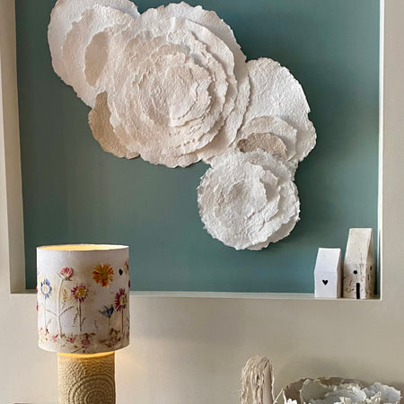 Lampshade - A garden of pressed flowers in Handmade Paper - one of a kind design