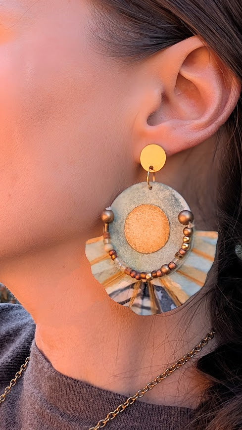 Sustainable Statement Earrings – Handcrafted Paper Fan with Beaded Detail