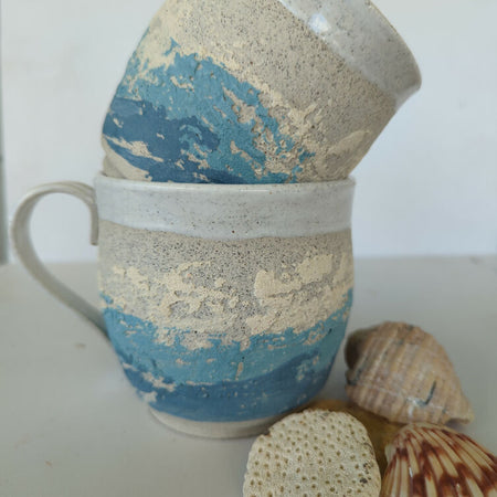 Medium-Sized Handmade Cups with Ocean themed textured dsign