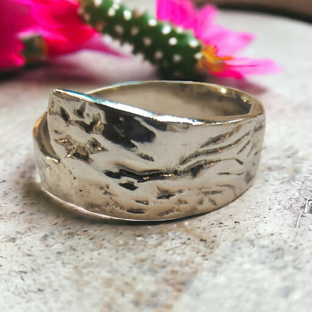 Dainty Textured Mexican Sterling Silver Spoon Ring