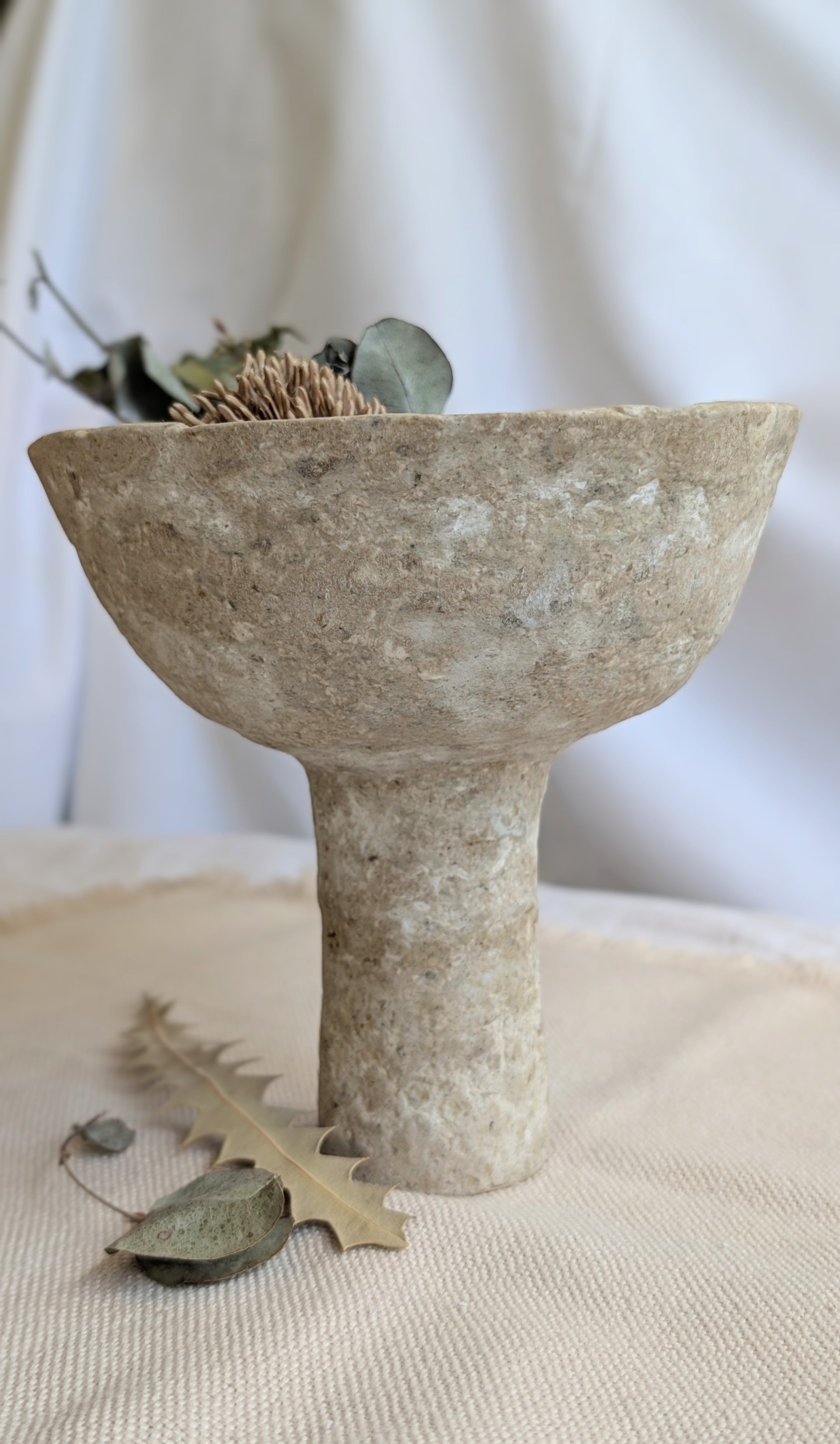 Handmade Pedestal Bowl – Paper Clay & Air Dry Clay Vessel – Eco Friendly Home Decor – Botanical Display Bowl Australia
