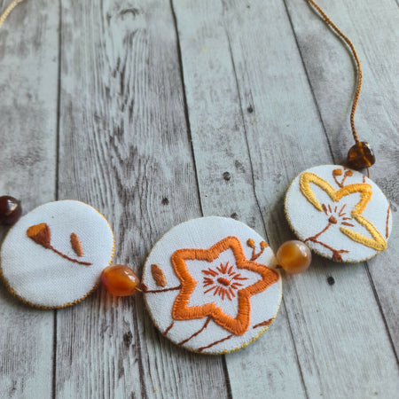 Vintage Embroidered Linen Necklace