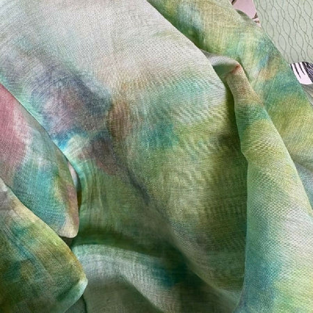 Hand painted silk+cotton scarf - green earth