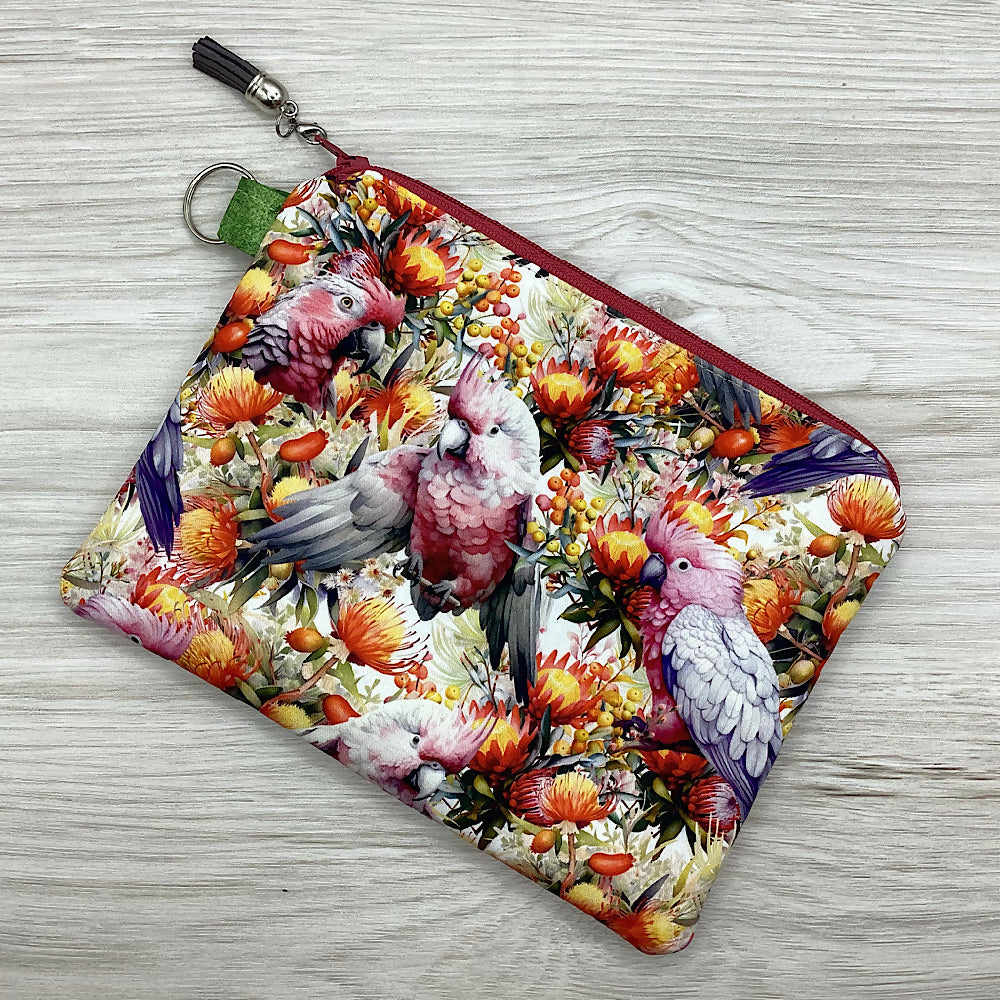 Galahs Zip Pouch (21cm x 16cm) Fully lined, lightly padded