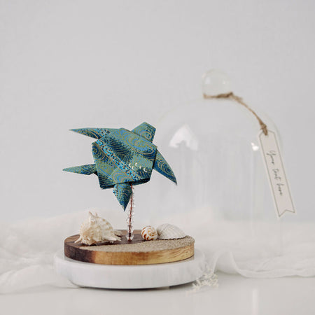 Green Turtle Origami Ornament ~ Paper Wedding Anniversary Gift
