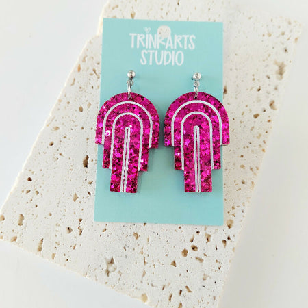 Glitter Art Deco Rain Resin Dangle Earrings