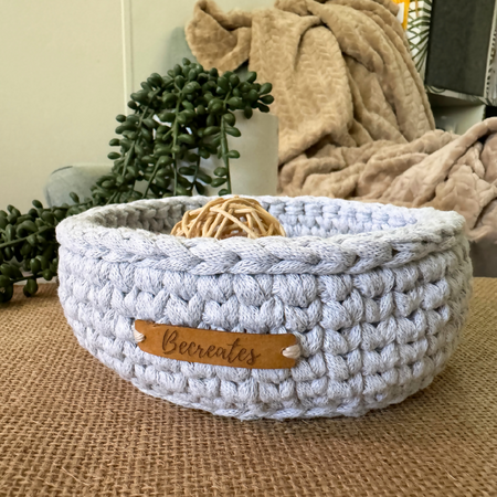 Crochet handmade basket | Home Decor | Small Smokey Grey