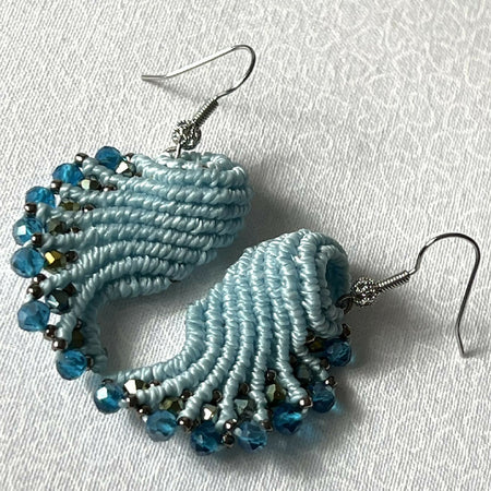 Blue Shell Micro Macrame Earrings +Free Microfibre Pouch