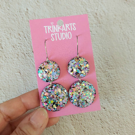 Pastel Glitter Resin Circle Earrings