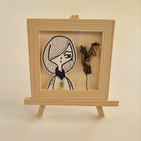 Sea Glass Series : Original line art of Rowena with air dried rose leaf and sea glass