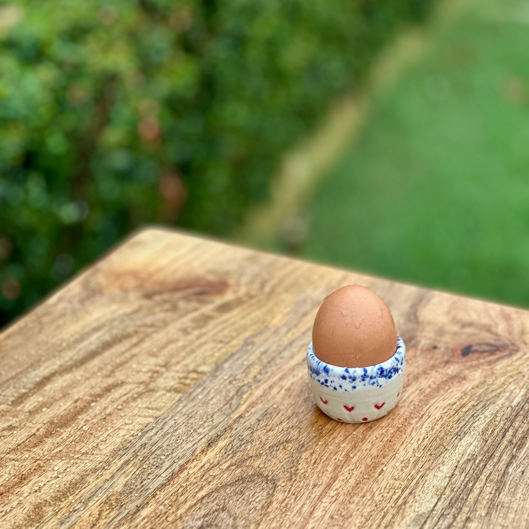 Ceramic Egg Cup - Blue Speckle with Hearts