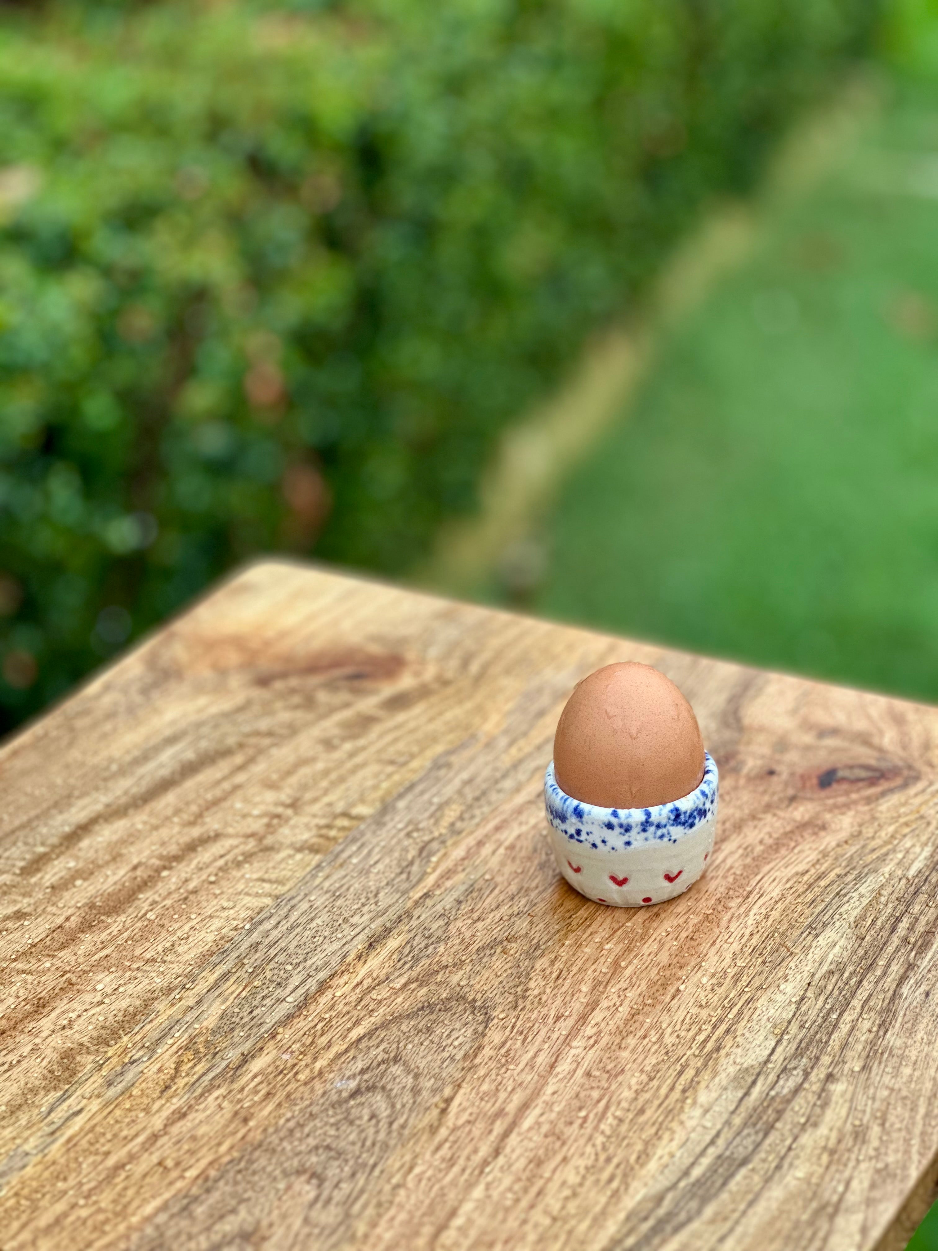 Ceramic Egg Cup - Blue Speckle with Hearts