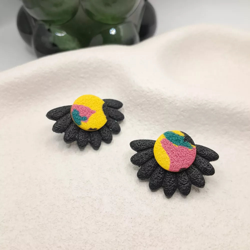 Yellow terrazzo flower stud earrings- hypoallergenic