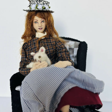 Street Urchin Art Doll Cat Lady needle felt cat