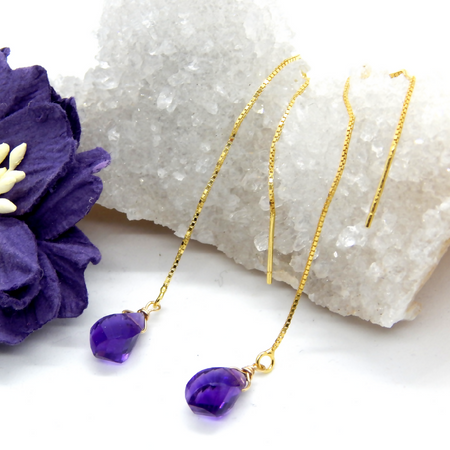 Amethyst Threader Earrings,African Amethyst Threader Earrings,February Birthstone Earrings