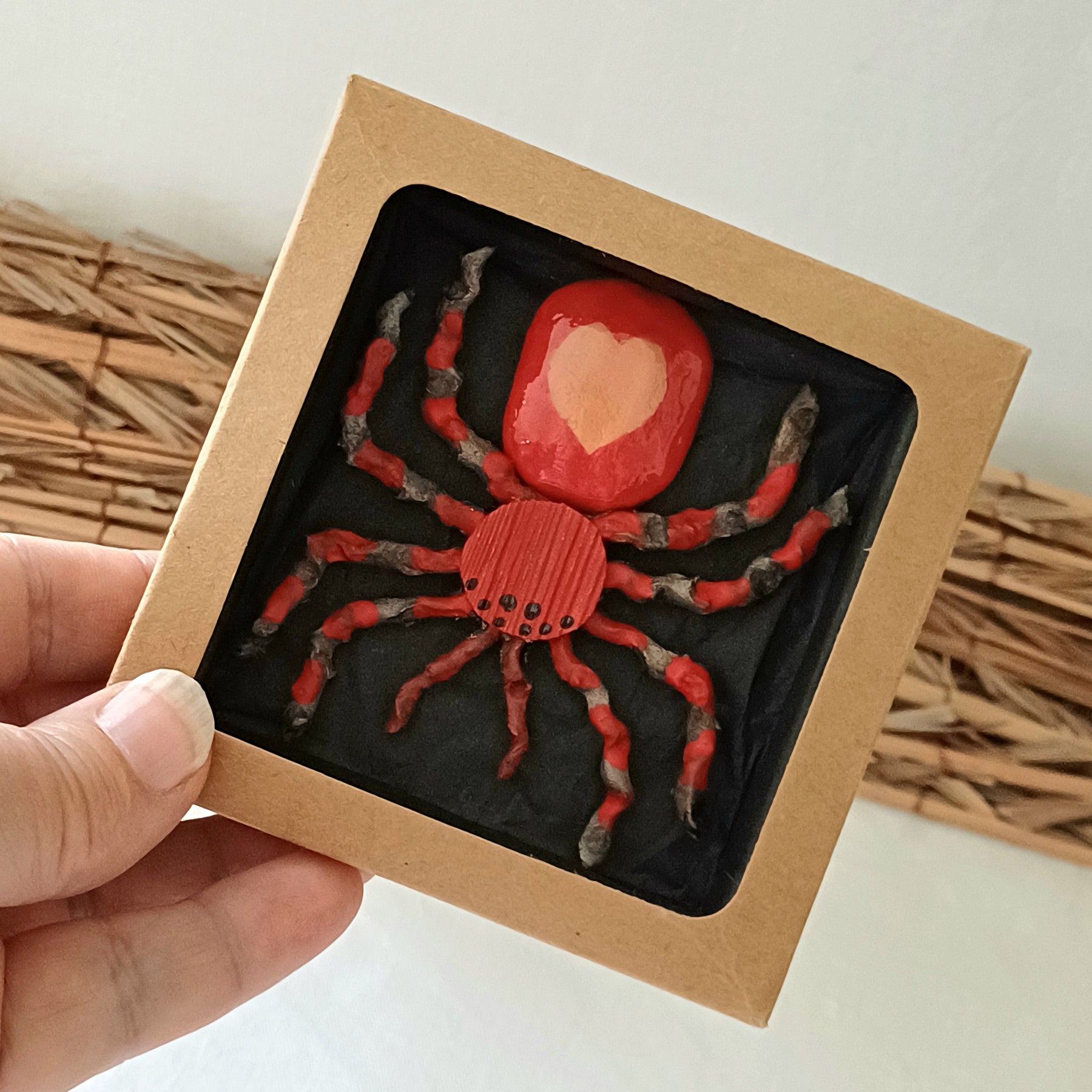 Hand painted red palm clay spider keepsake with magnet