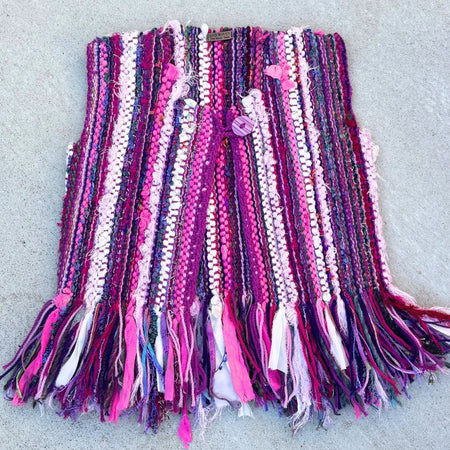 Handwoven Girls Fringed Vest - Pink