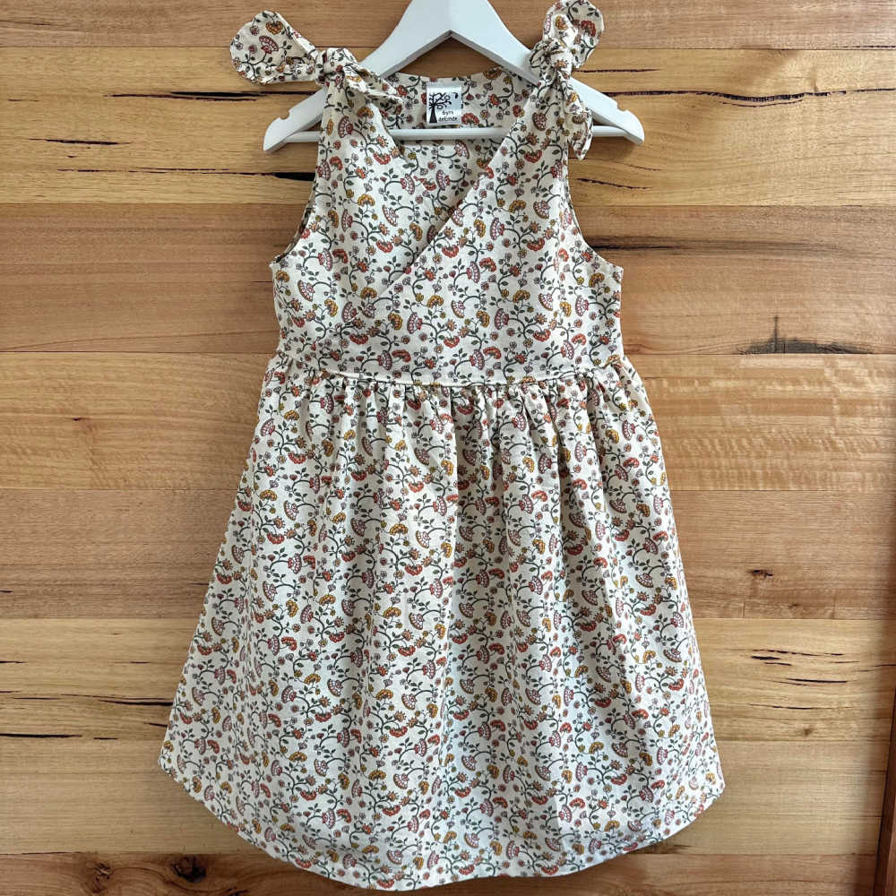 Girls Handmade Size 6 Floral Dress with Scrunchie