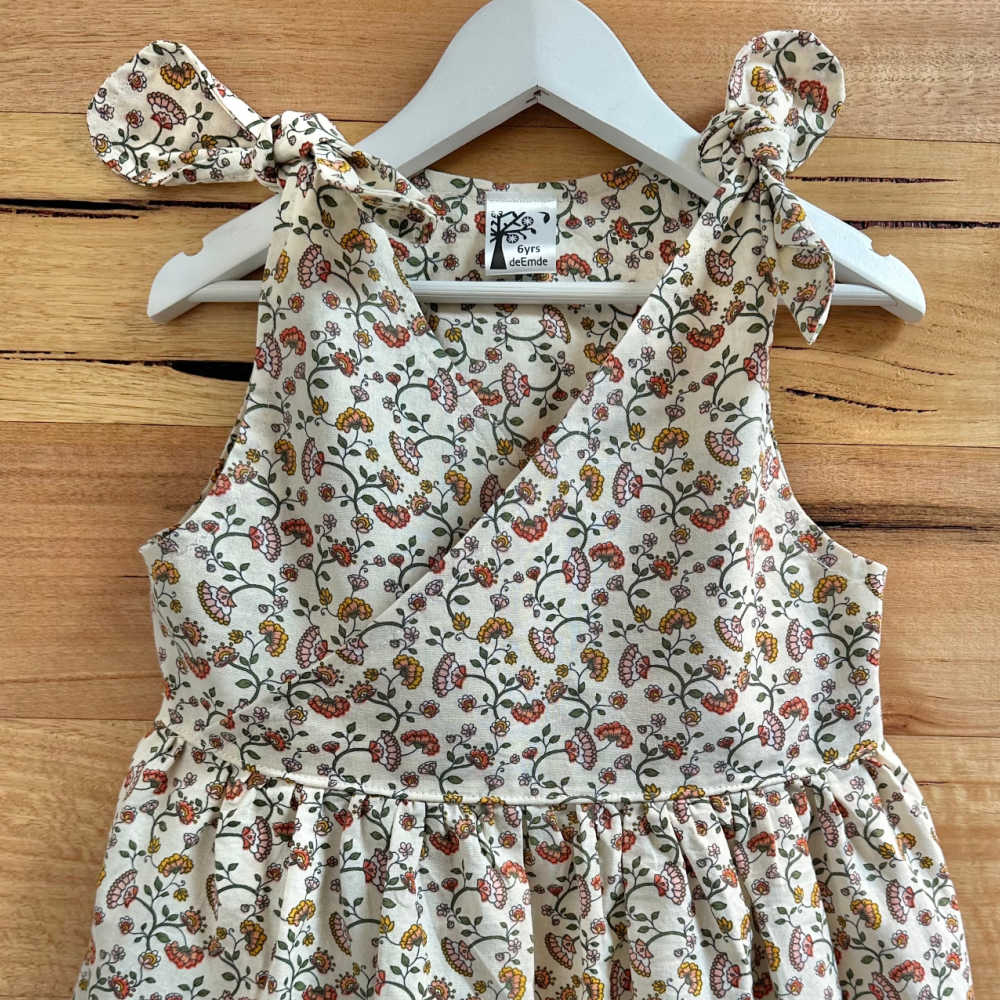 Girls Handmade Size 6 Floral Dress with Scrunchie