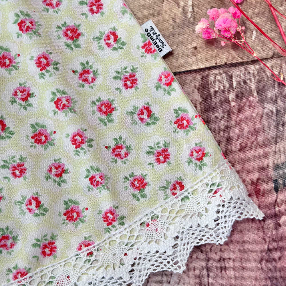 Baby Girls Size 1 Dress – Green Floral with White Lace Trim