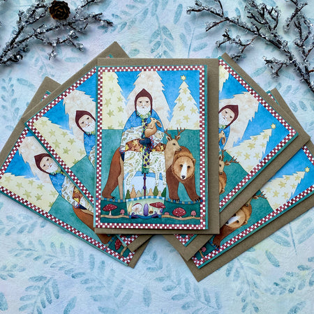 Five Peaceful Christmas Cards with Forest Animals (xp-ffor)