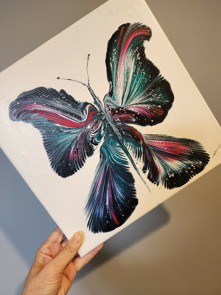 Original Fluid Art Illuminated Butterfly Painting