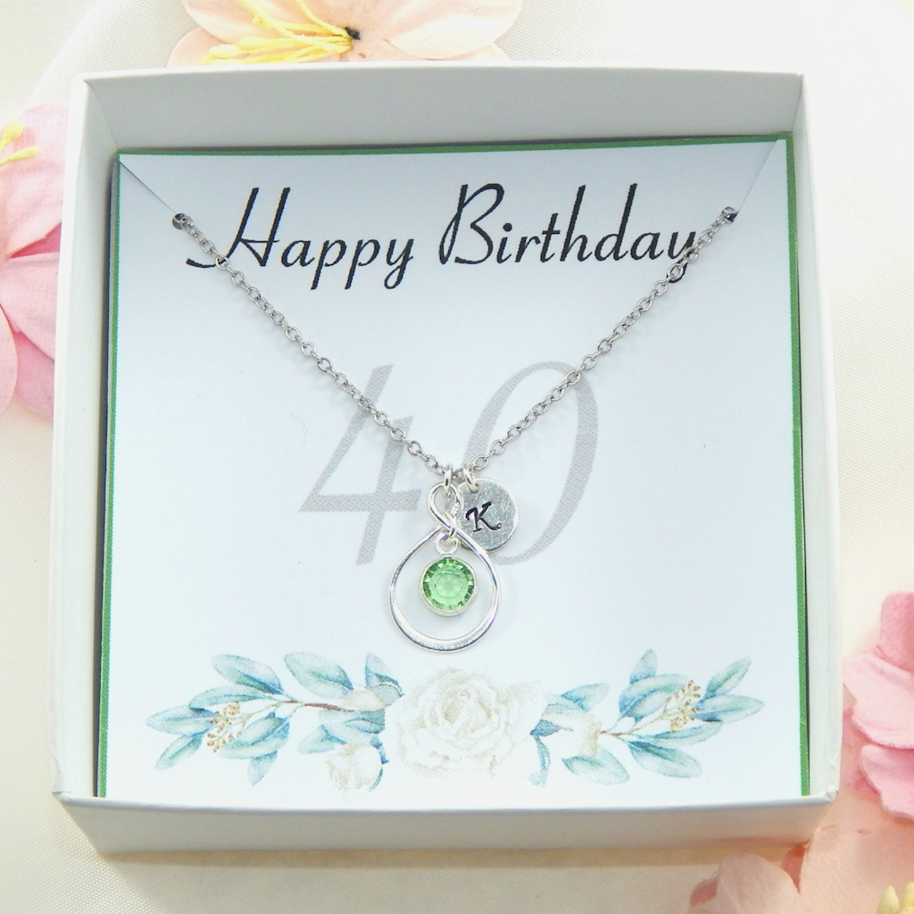40th Birthday Sterling Silver Necklace Birthstone and initial